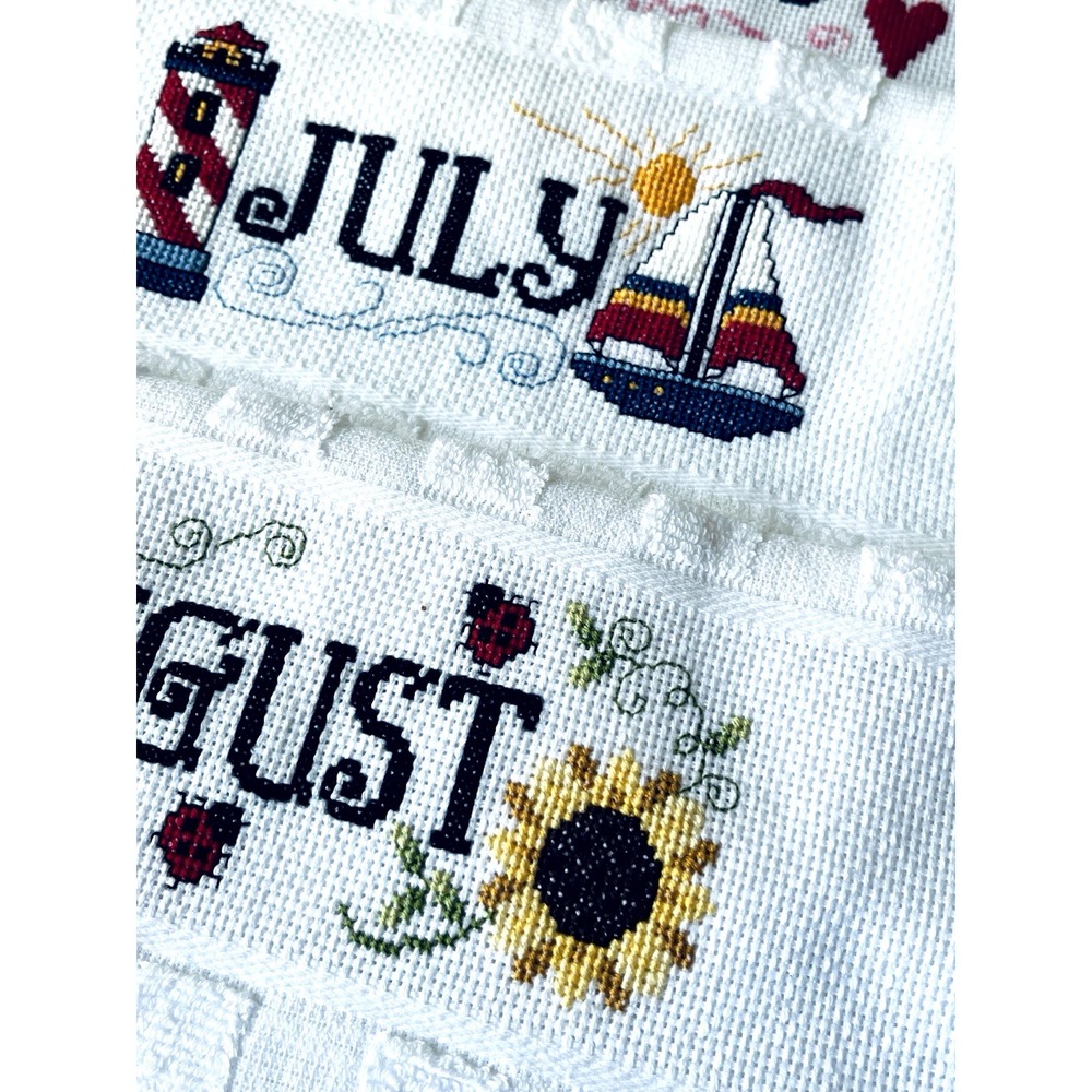 Vtg Cross Stitch Completed All 12 Months of the Year Dish Towels NEW - Picture 12 of 14